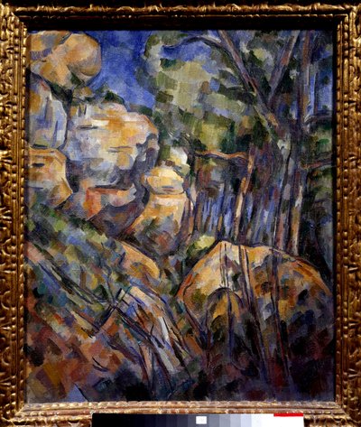 Roca cerca de las cuevas sobre el castillo negro de Paul Cézanne