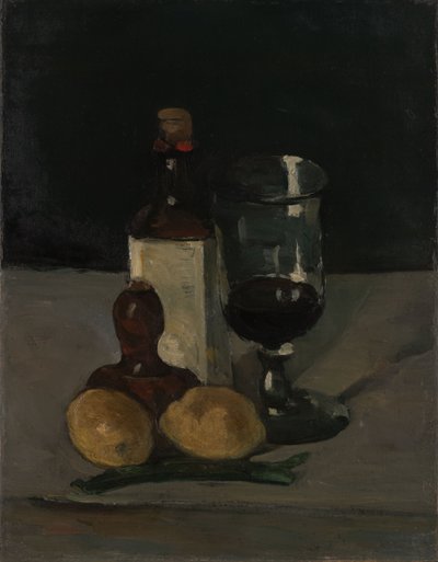 Bodegón con botella, vaso y limones de Paul Cézanne