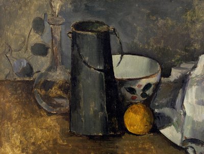 Naturaleza Muerta con Garrafa, Lata de Leche, Cuenco y Naranja de Paul Cézanne