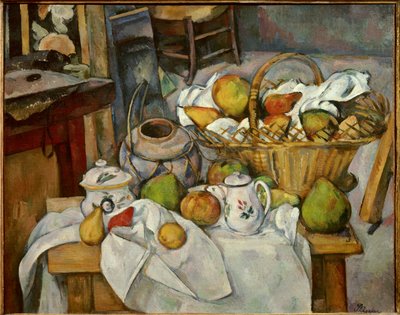 Naturaleza muerta con cesta de frutas sobre una mesa de Paul Cézanne