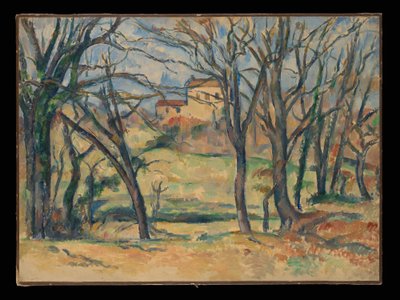 Árboles y casas cerca del Jas de Bouffan de Paul Cézanne