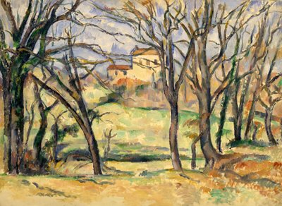 Árboles y casas cerca del Jas de Bouffan de Paul Cézanne
