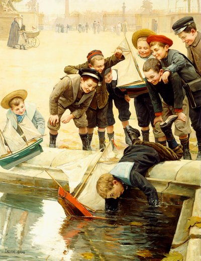 Niños y sus Barcos de Vela de Paul Charles Chocarne Moreau
