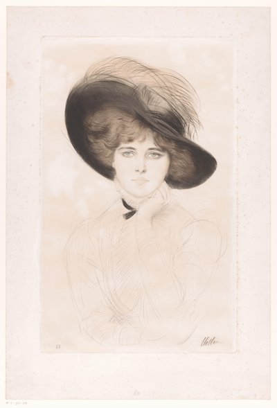 Retrato de una mujer desconocida con sombrero de Paul César Helleu (signed by artist)