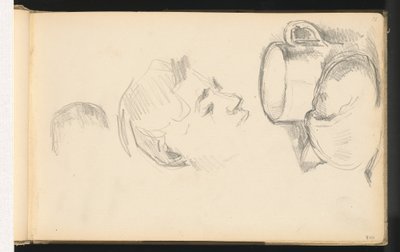 Una cabeza, una taza y un panecillo de Paul Cézanne