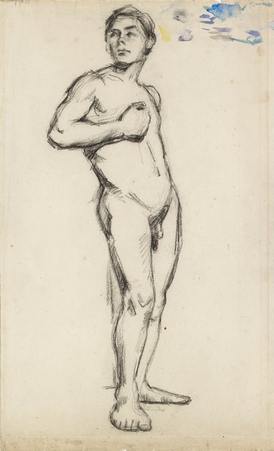 Estudio académico de un desnudo masculino con la mano derecha apretada sobre el pecho, 1865 de Paul Cézanne