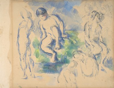 Bañistas recto, Naturaleza muerta verso, ca. 1890 recto - 1900 verso de Paul Cézanne