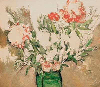 Ramo de peonías en una maceta verde de Paul Cézanne