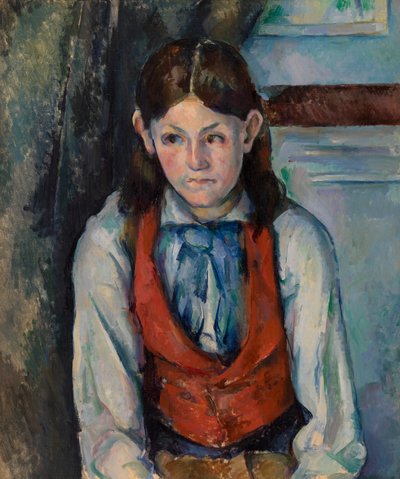 niño en un chaleco rojo de Paul Cézanne
