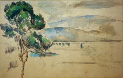 El valle del Arc con viaducto y un pino de Paul Cézanne