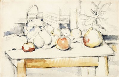 Jarra de jengibre y frutas en una mesa, 1888-90 de Paul Cézanne