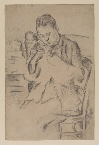 Hortense Fiquet, Madame Cezanne, cosiendo, c.1880 (lápiz sobre papel) de Paul Cézanne