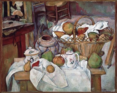 Mesa de cocina o Bodegón con cesta de Paul Cézanne