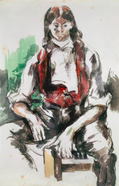 El chico del chaleco rojo de Paul Cézanne