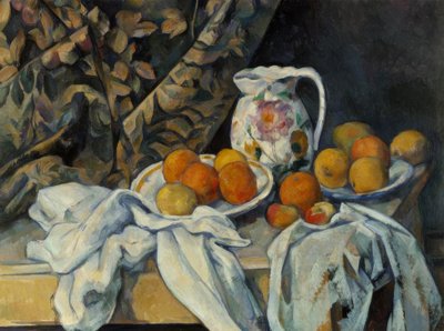 Naturaleza muerta con cortina y jarra florida de Paul Cézanne