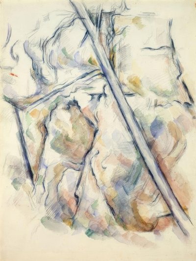 Pino y rocas cerca de las cuevas sobre Château-Noir de Paul Cézanne