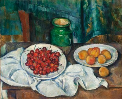 Naturaleza muerta con cerezas y duraznos de Paul Cézanne