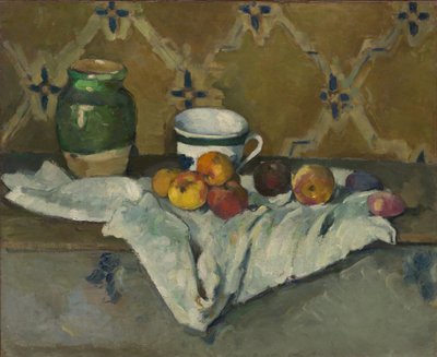 Naturaleza muerta con jarra, taza y manzanas, c.1877 de Paul Cézanne