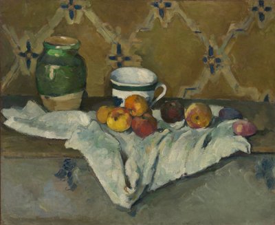 Naturaleza muerta con jarra, taza y manzanas de Paul Cézanne