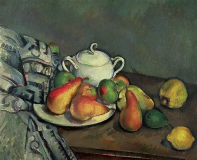 Naturaleza muerta con azucarero y frutas de Paul Cézanne