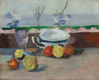 Copa, vaso y fruta, III, c.1877 (óleo sobre lienzo) de Paul Cézanne