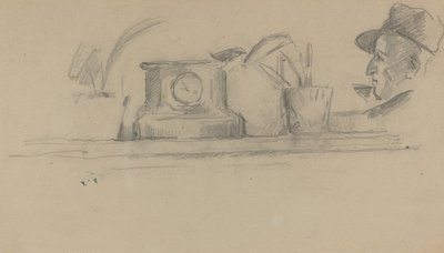 El padre del artista y objetos en una repisa [verso] de Paul Cézanne