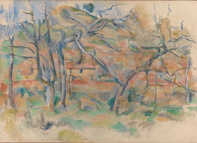 Árboles y casas, Provenza, c.1885 de Paul Cézanne