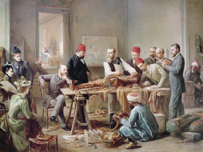 Examen de una momia - Sacerdotisa de Amón, c.1891 (óleo sobre lienzo) de Paul Dominique Philippoteaux