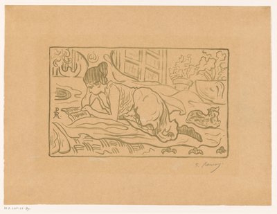 Mujer leyendo tumbada en la cama de  (signed by artist) Paul Élie Ranson