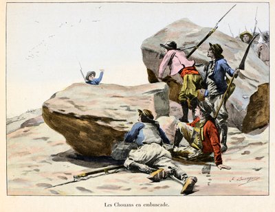 Chouannerie: Los Chouans en emboscada, finales del siglo XVIII - Ilustración de Emile Boutigny (1853-1929) en “Hoche-Marceau-Desaix” de Theodore Cahu (1854-1928) - Colección privada de Paul Émile Boutigny