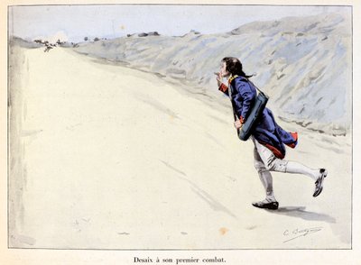 Desaix tiene su primera pelea: Charles Antoine Desaix de Veygoux captura a un prisionero en Landau in der Pfalz mientras el ejército se retira - ilustración de Emile Boutigny en 