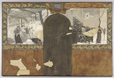 Boceto para el despacho del prefecto en el Hôtel de Ville de París: El bombardeo de París - La cola ante una carnicería municipal de Paul Emile Mangeant
