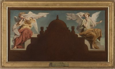 Boceto para la iglesia de Saint-Etienne-du-Mont: Deux anges assis, en 1874 (óleo sobre lienzo) de Paul Felix Guerie