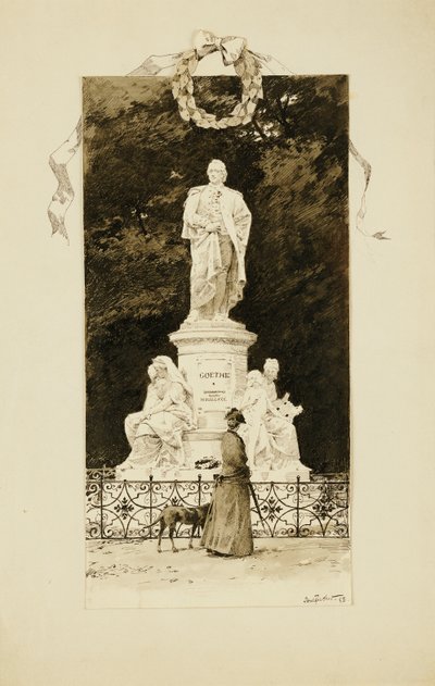 Una Dama Elegante en la Estatua de Goethe, 1888 de Paul Fischer