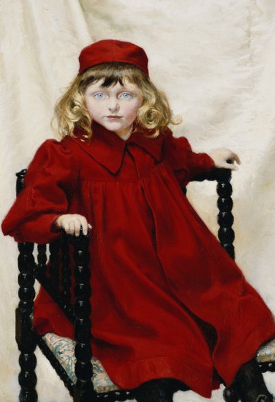 Retrato de Harriet Fischer, tres cuartos de longitud, con un vestido rojo, 1896 de Paul Fischer