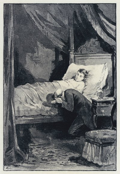 Ilustración para Anna Karenina: Karenina en la cámara de Anna durante su enfermedad de Paul Frenzeny