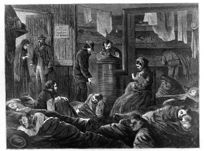 Alojamientos subterráneos para los pobres, Greenwich Street, Nueva York, de Harpers Weekly, pub. 1869 de Paul Frenzeny