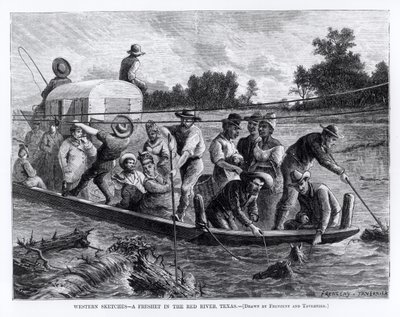 Bocetos del oeste, una crecida en el río Rojo, Texas, ilustración de 