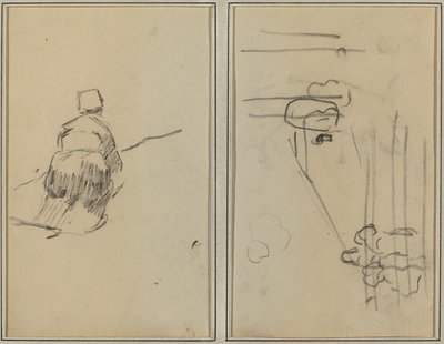 Una mujer bretona caminando; Boceto con escaleras [verso] de Paul Gauguin