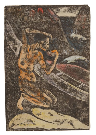 Un pescador bebe junto a su canoa de Paul Gauguin