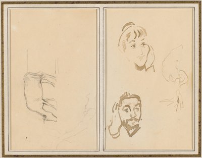 Una vaca pastando; Cabeza de una mujer con la mano en la mejilla y cabeza de un hombre con la mano en la oreja [verso] de Paul Gauguin