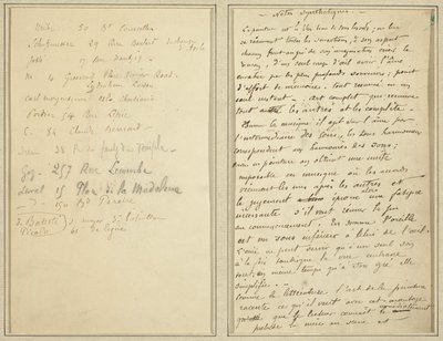 Lista de direcciones; Página manuscrita [recto] de Paul Gauguin