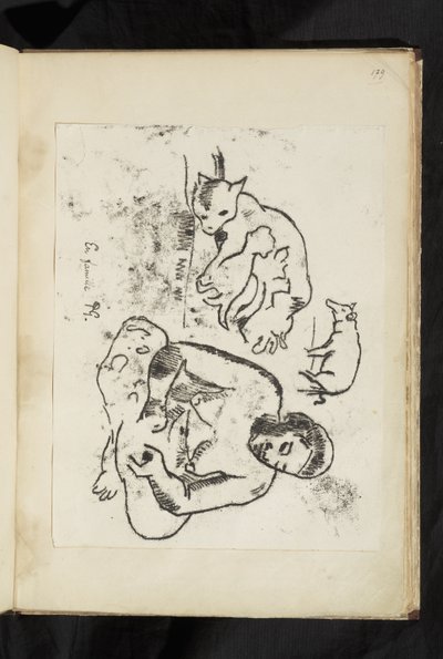 Antes y después - Mujer sentada, gato con gatitos y un cerdo de Paul Gauguin