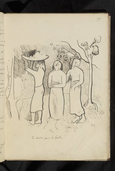 Avant et après - dibujo "En route pour le festin" de Paul Gauguin