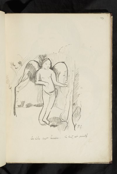 Antes y después - dibujo "Las alas son pesadas. Todo es primitivo" de Paul Gauguin