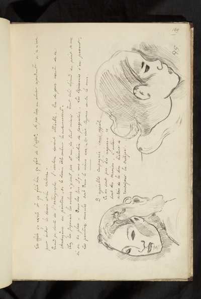 Avant et après - texto y dos dibujos de la cabeza de una niña de Paul Gauguin