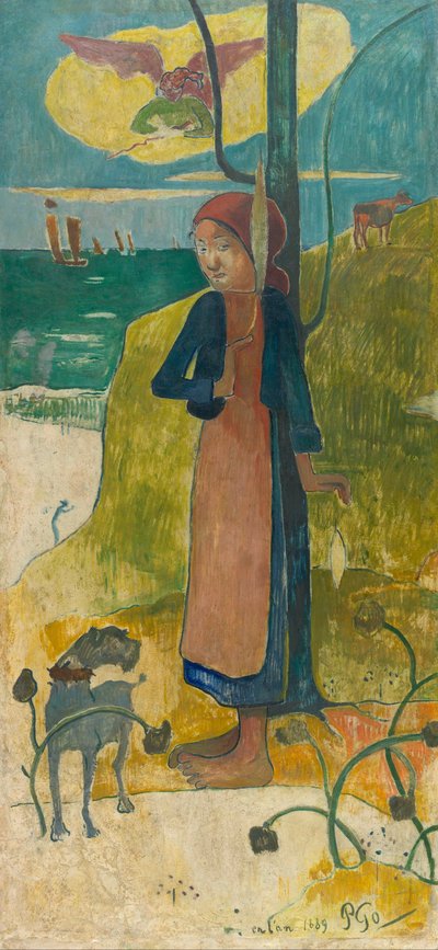 Bretonisches Mädchen beim Spinnen de Paul Gauguin