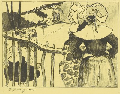 Bretonische Frauen neben einem Zaun de Paul Gauguin