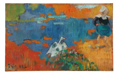 Niña bretona y un ganso al borde del agua, 1888 de Paul Gauguin