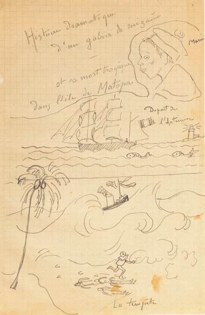 Dibujo de un álbum de dibujos producidos para el joven Jacques Bousquet, Pont-Aven o Le Pouldu, 1889-90 de Paul Gauguin